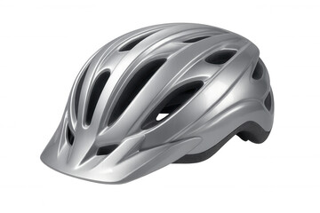 Fototapeta premium Silver bicycle helmet protecting cyclist head, showcasing sleek design and safety features against transparent backdrop