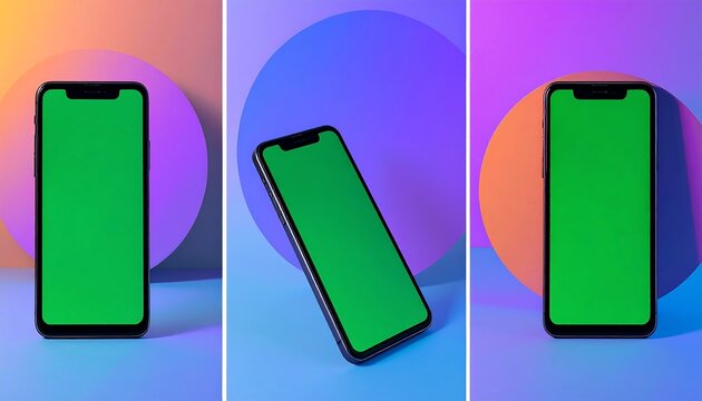 Modern smartphone mockup with green screen display