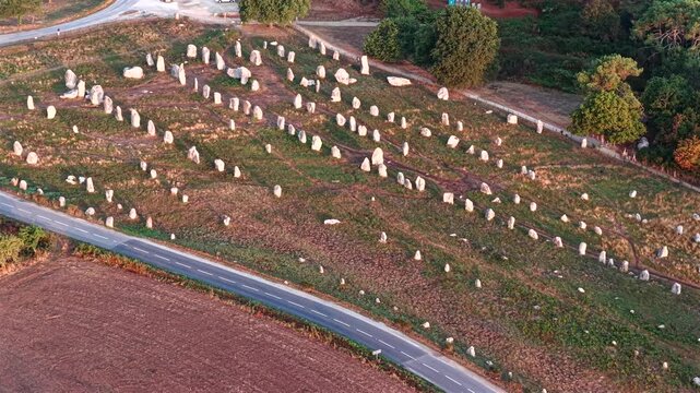Aerial view of the Monolith stones of Carnac in Brittany France
