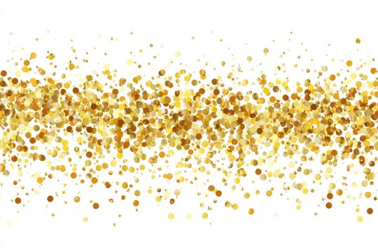 Golden specks cascade down a white backdrop, forming a dense band of shimmering, glittery dots