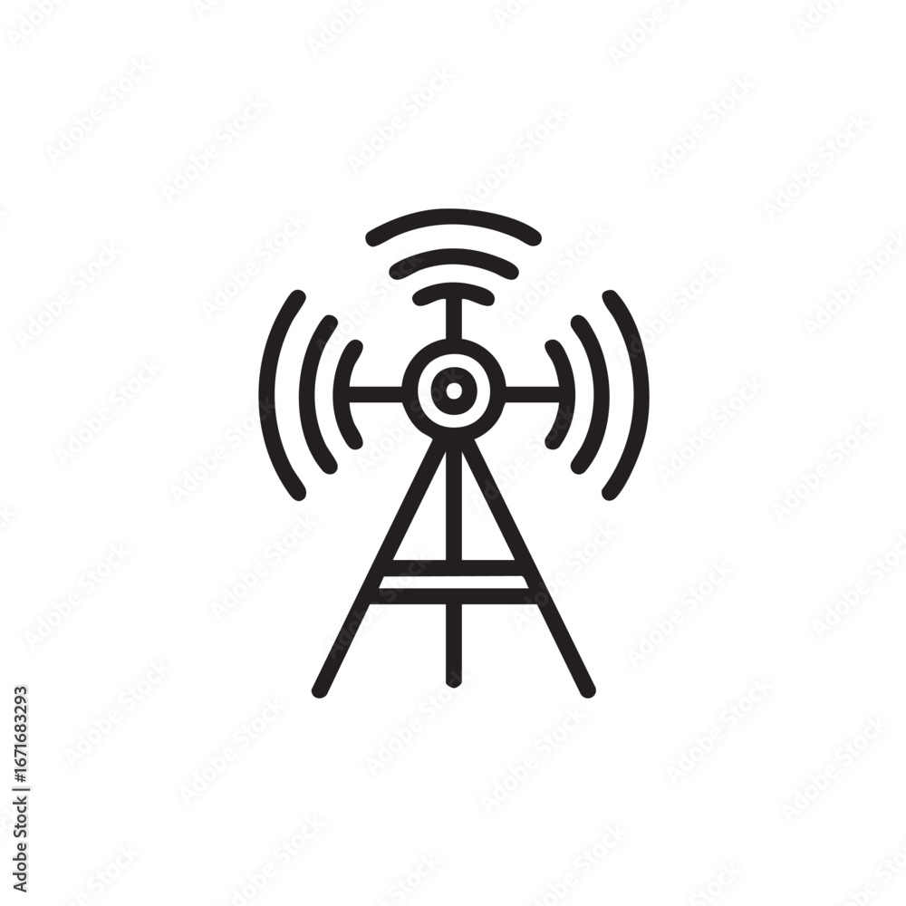 Poster a simple line drawing of a broadcast tower with signals.