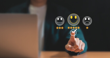 Smiling face icon to show satisfaction with service. Rate the impression of customer service...