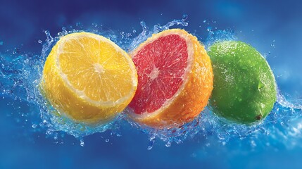 Vibrant Citrus Splash: Lemon, Grapefruit, and Lime in Refreshing Water