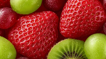 Juicy Red Strawberries, Green Grapes and Kiwi