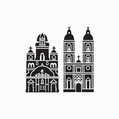 Hispanic heritage month usa vector art of silhouette of a church with towers and crosses, showcasing religious architecture and cultural heritage vector
