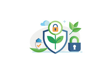 eco security icon set plant shield lock with renewable symbol