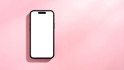 Smartphone with blank screen on pink background