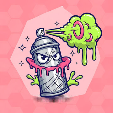 Naklejki Illustration of angry spray paint can cartoon character with dripping paint isolated on white background