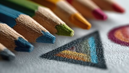 Close-up of colorful pencils and intricate designs