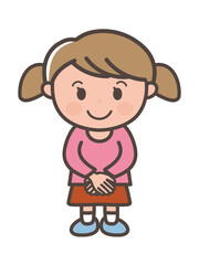 Polite Cartoon Girl with Hands Folded in Front