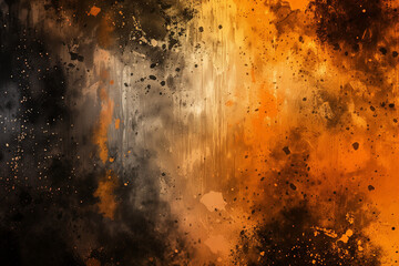 Black brown orange yellow abstract background. Color gradient, ombre. Spots. Fire, burn, burnt effect. Or horror, a creepy concept. Light. Glow. Dirty, rough, dust, grainy, grungy texture