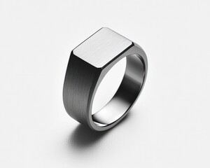 Brushed metal signet ring, rectangular
