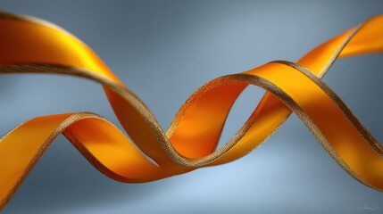 Flowing orange ribbon gracefully twists against a soft blue background, creating an elegant visual