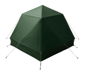 Hexagonal tent with reflective guylines and stakes