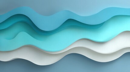 Abstract waves of blue and white paper layers creating a serene background for design