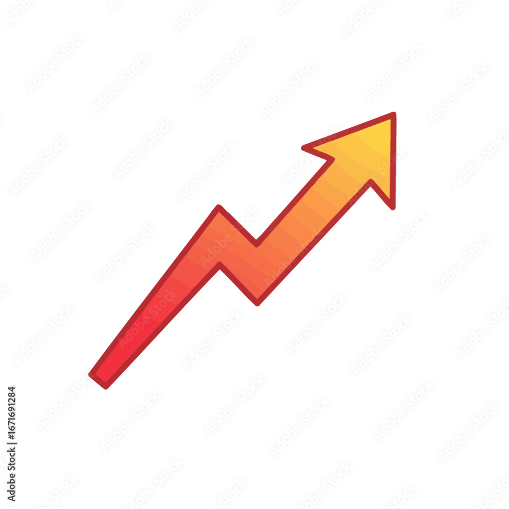 Poster gradient arrow icon pointing upward with zigzag path, symbolizing growth and improvement direction. 