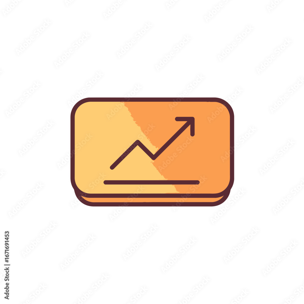 Poster orange icon showing an upward trending graph with a baseline, simple graphic element. concept for fi