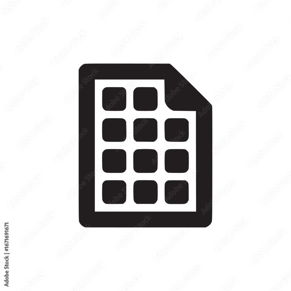Aufkleber black and white illustration of a document icon with a grid pattern on a white background view