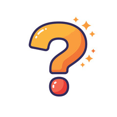 Naklejka premium Stylized orange question mark with a red ball and sparkling stars around it on white background, concept for problem solving, decision making and FAQs