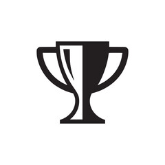 A simple black and white illustration of a trophy with a minimalistic design on a white background
