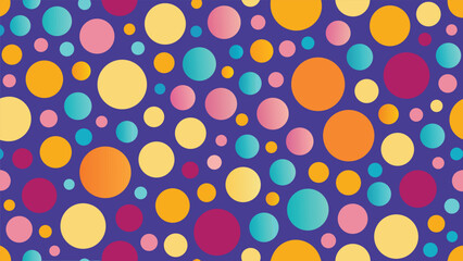 Colorful polka dot seamless pattern with pink, orange, and yellow circles on a light background, perfect for a retro textile or birthday design