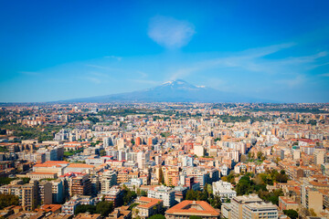 Catatania city centre aerial panoramic view, Italy