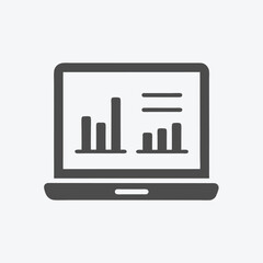 shows a laptop displaying chart and information in a single, solid dark gray color