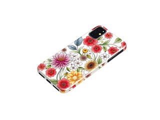 Designer Floral Pattern Phone Case Mockup Floating on White