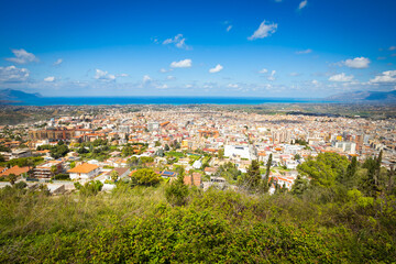 Alcamo town centre aerial panoramic view, Sicily