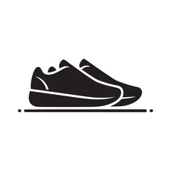A minimalist black and white illustration of two shoes side by side with a line underneath them