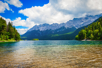 Eibsee lake in Bavaria, Germany