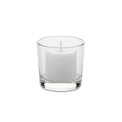 Unlit white candle in a transparent glass votive, perfect for home decor, events, or creating a relaxing atmosphere.