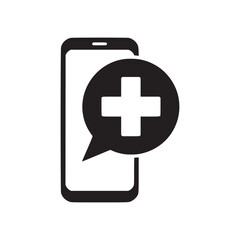 Illustration of a smartphone with a plus sign in a speech bubble on a light gray background