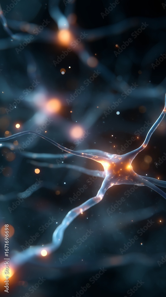 Poster intricate neural connections illuminated by glowing nodes in an abstract representation of brain act