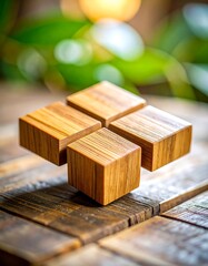 Wooden Cubes Floating on Table