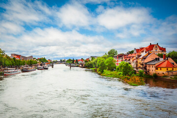 Danube river in Regensburg in Bavaria, Germany