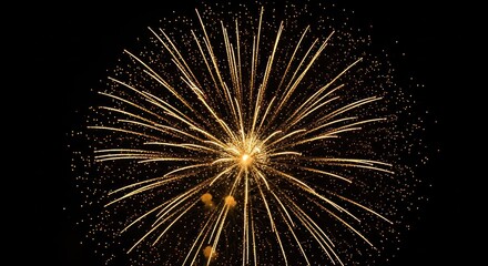 Golden explosion on a black backdrop, fireworks create radiant light display during festival
