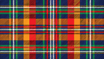 Colorful geometric plaid pattern on a seamless textile fabric, perfect as a vibrant checkered backdrop or decorative design