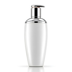 Elegant white pump bottle with silver accents presents a sophisticated design perfect for lotion, soap, shampoo, or other personal care products displayed beautifully.