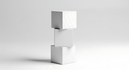 Three blank white cubes stacked vertically on a light grey background