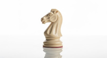 Ivory Knight Chess Piece Symbolizing Strategy and Intellectual Gamesmanship with Reflection