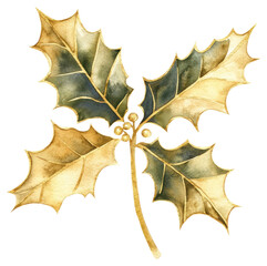 Naklejka premium PNG Christmas holly watercolor leaf illustration.