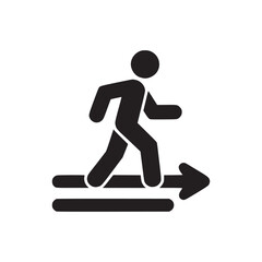 A black silhouette figure walking on a forward pointing arrow on a white background illustration