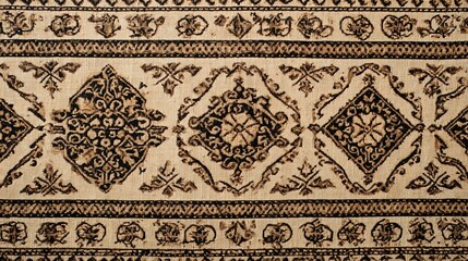 Fototapeta premium Neutral textile featuring earthen and noir patterns with botanical motifs 