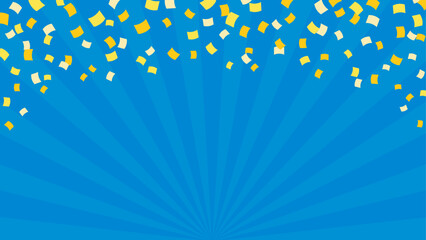 青の集中線と黄色の紙吹雪のポップな背景素材