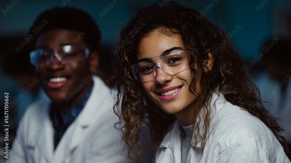 Poster high school students conducting a science experiment in a laboratory setting