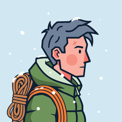 Focused Mountaineer in Snowy Landscape.