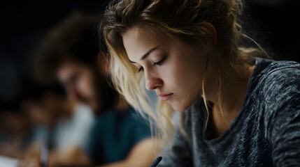 Fototapeta premium Students intently focused on their exams in an academic setting