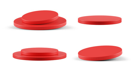 PNG 3D Red Podium Set Isolated on Transparent Background Stage Platform Pedestal Display for Product Presentation