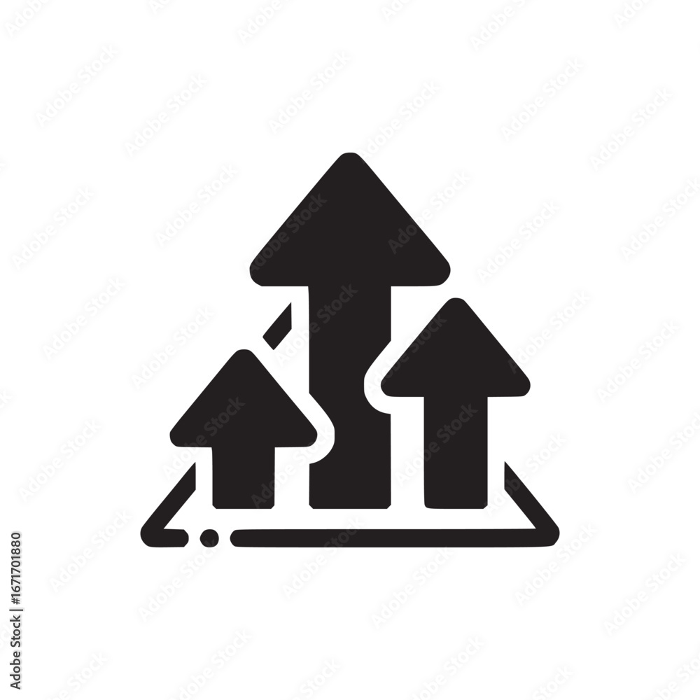 Poster a black graphic showing three arrows of different sizes pointing upwards on a white background image